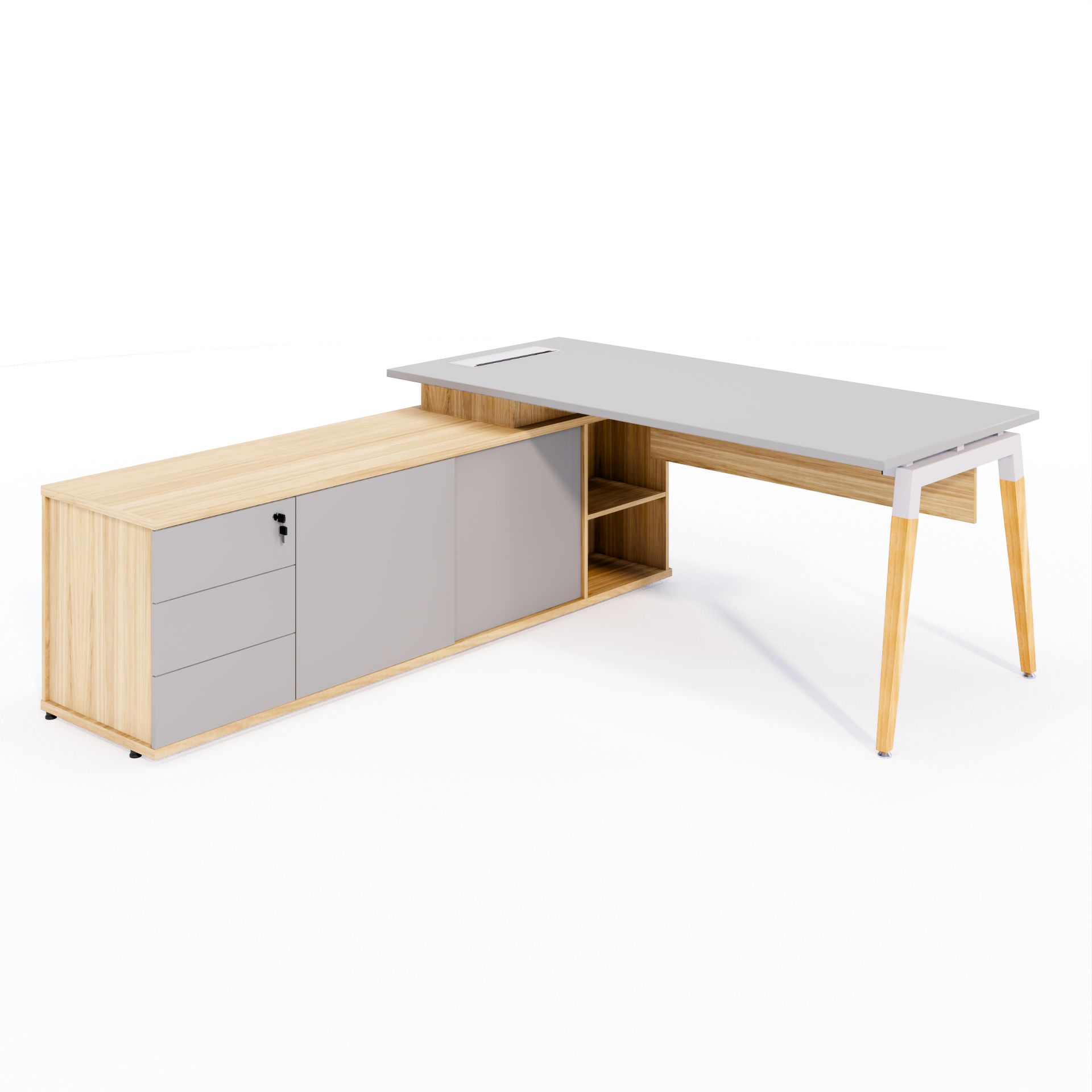 MESA EXECUTIVA COM CREDENZA ESQUERDO (PÉ DE MADEIRA)